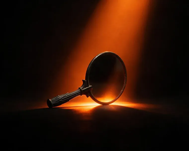 Disque de bronze poli captant un faisceau de lumière dans l'obscurité