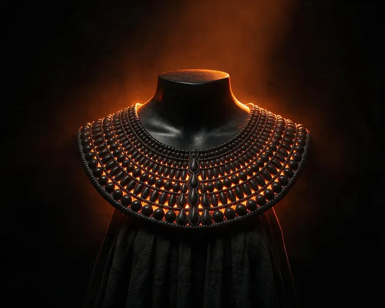 Buste de mannequin portant un large collier ousekh aux rangs de braise