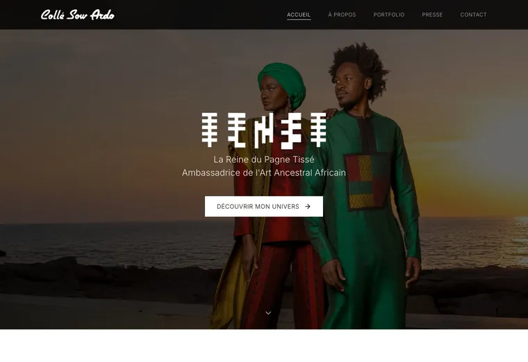 Page d'accueil du site Maison Colle Sow Ardo, réalisé par SIX1 CREATIVE