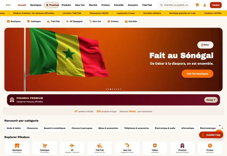 Page d'accueil du site Pikabou, réalisé par SIX1 CREATIVE