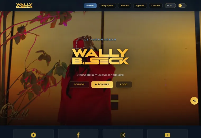 Page d'accueil du site Wally B. Seck, réalisé par SIX1 CREATIVE